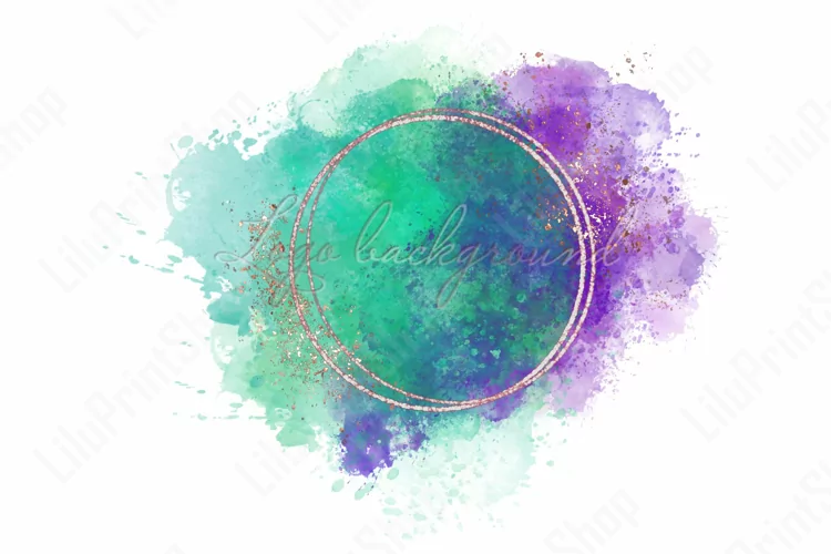 Watercolor purple & turquoise logo Background Gold frame png