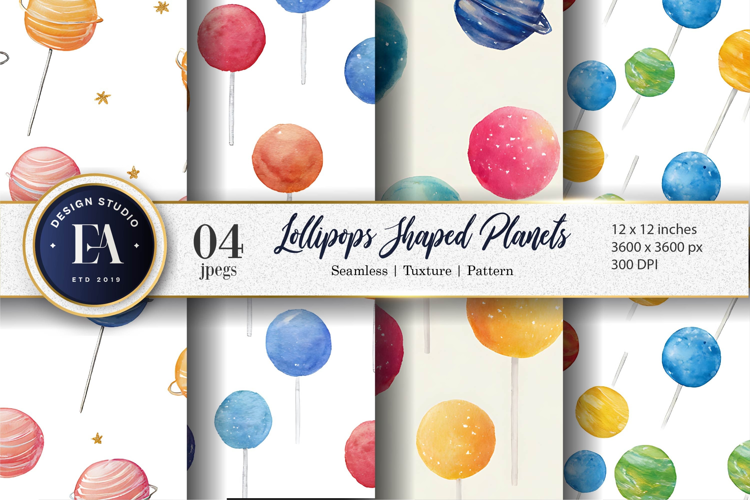 Lollipops Shaped as Planets Seamless Digital Paper