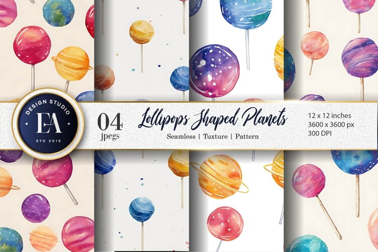 Lollipops Shaped as Planets Seamless Digital Paper example image 1