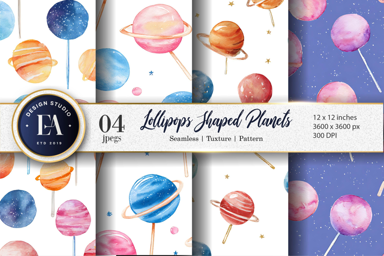 Hand-Painted Lollipop Planet Pattern Digital Paper