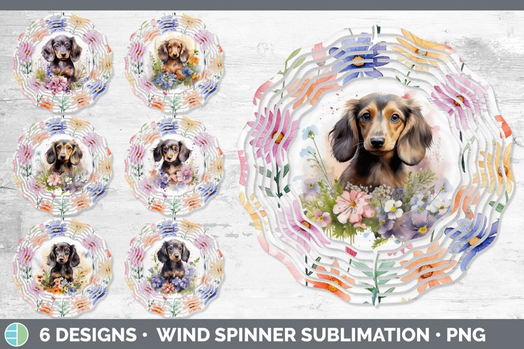 Bundle of six Wild Flowers Long-haired Dachshunds Wind Spinner designs.