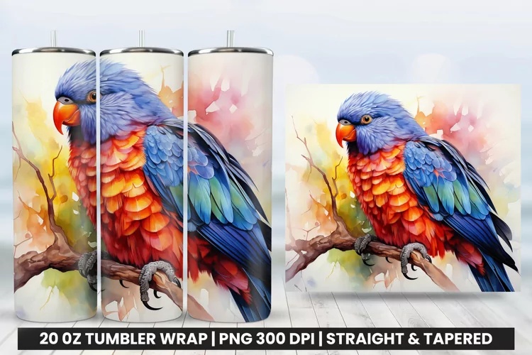 Watercolor Rainbow Lorikeet Tumbler Wrap | Tumbler Wrap PNG