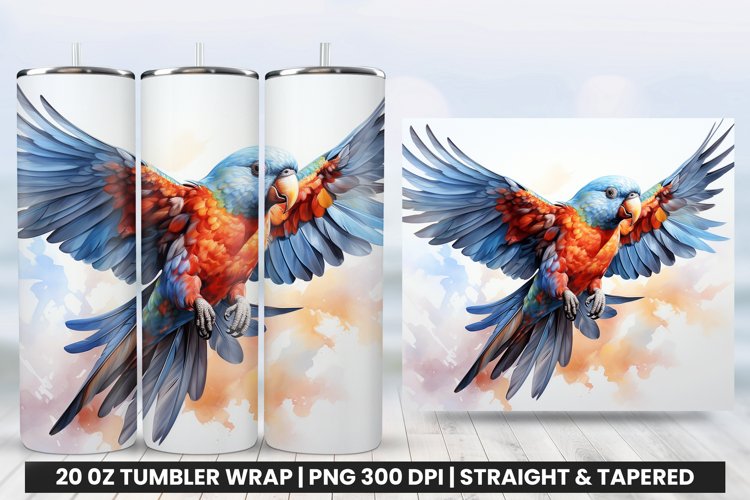 Watercolor Rainbow Lorikeet Tumbler Wrap | Tumbler Wrap PNG