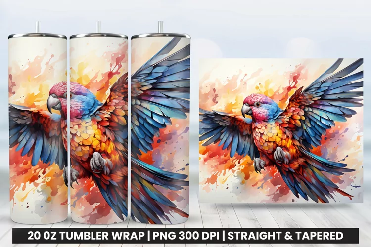 Watercolor Rainbow Lorikeet Tumbler Wrap | Tumbler Wrap PNG