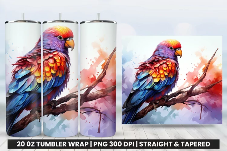 Watercolor Rainbow Lorikeet Tumbler Wrap | Tumbler Wrap PNG