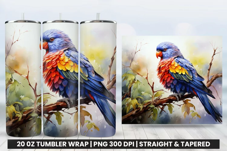 Watercolor Rainbow Lorikeet Tumbler Wrap | Tumbler Wrap PNG