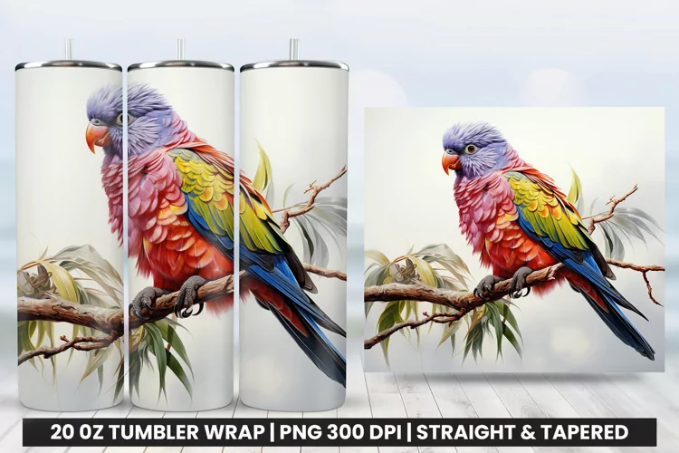 Watercolor Rainbow Lorikeet Tumbler Wrap | Tumbler Wrap PNG