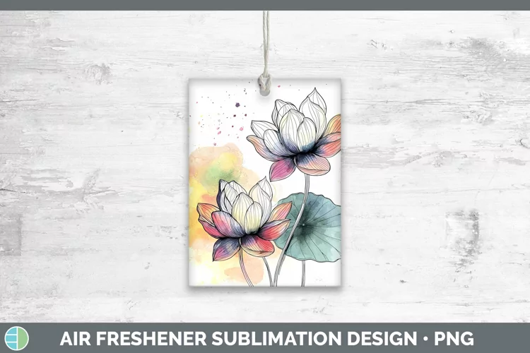 Watercolor Lotus Air Freshener Sublimation Car Freshener Des