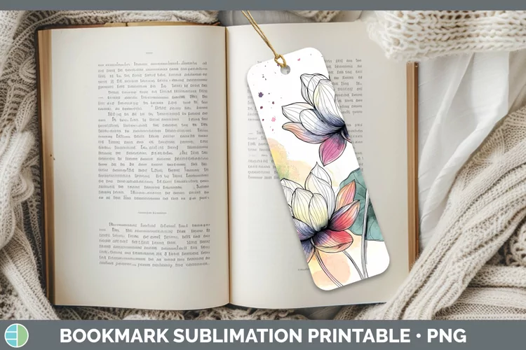 Watercolor Lotus Bookmark Sublimation Printable Designs