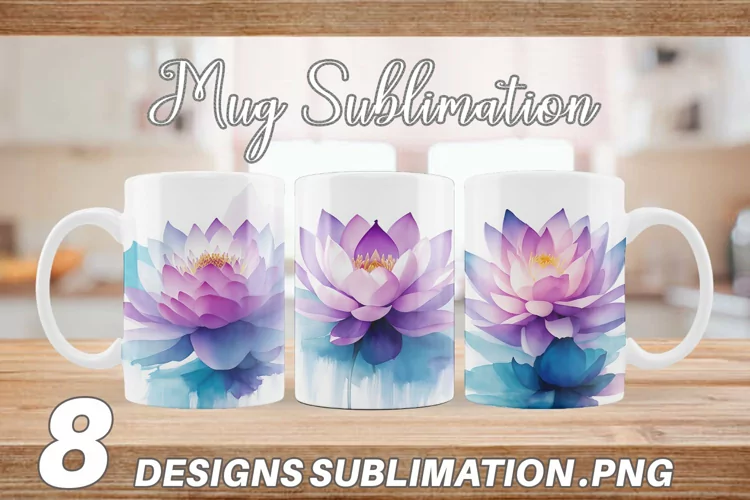 Watercolor Lotus Flower Mug sublimation design