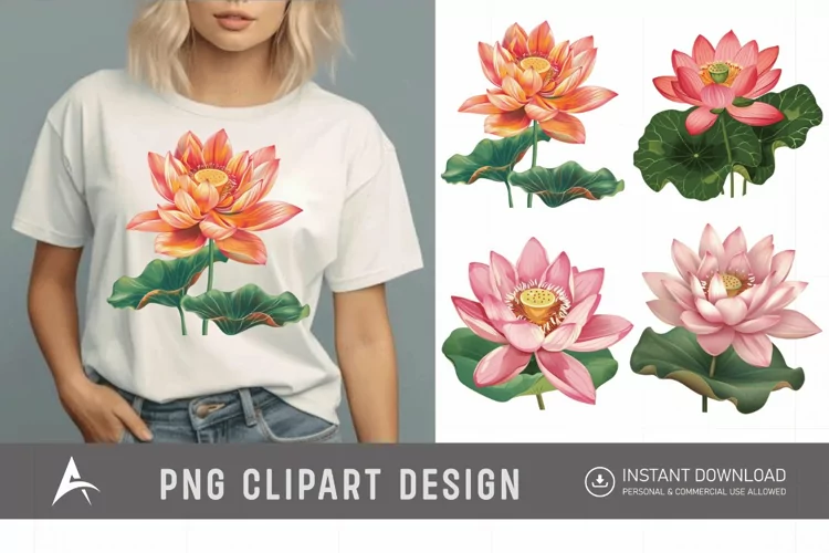 Watercolor Lotus Flowers Clipart