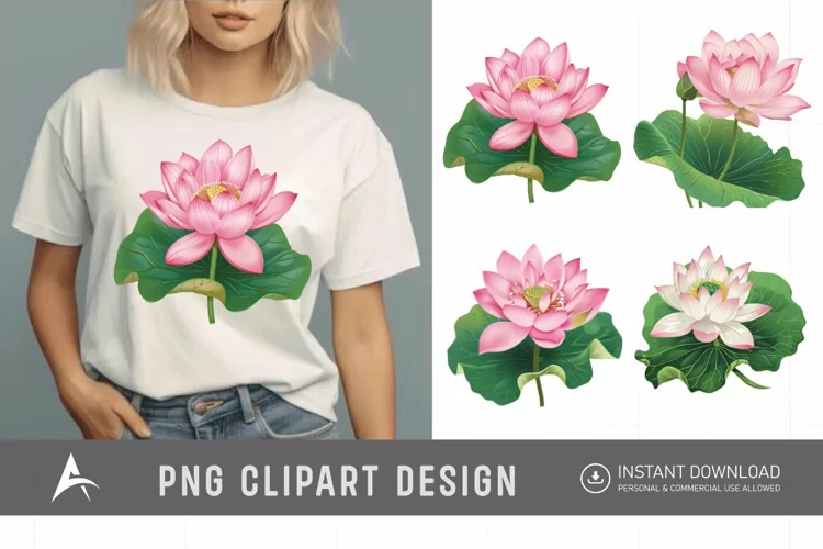 Watercolor Lotus Flowers Clipart