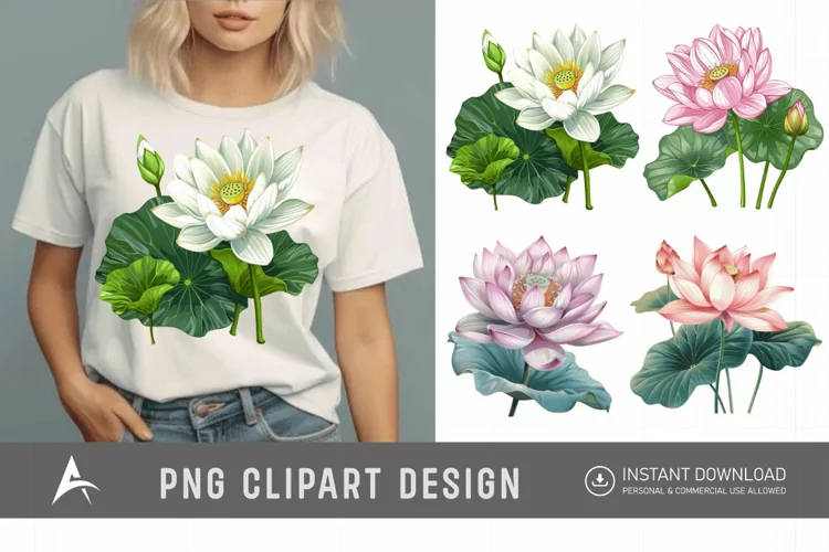 Watercolor Lotus Flowers Clipart