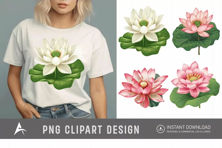Watercolor Lotus Flowers Clipart