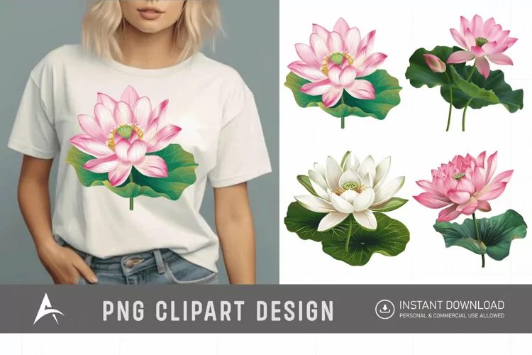 Watercolor Lotus Flowers Clipart