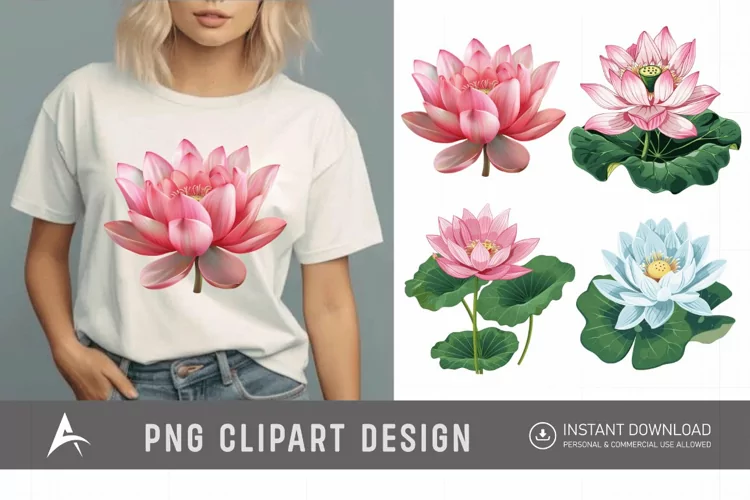 Watercolor Lotus Flowers Clipart