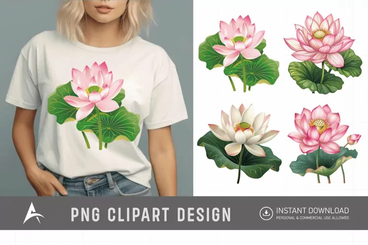 Watercolor Lotus Flowers Clipart