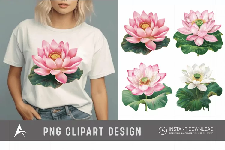 Watercolor Lotus Flowers Clipart