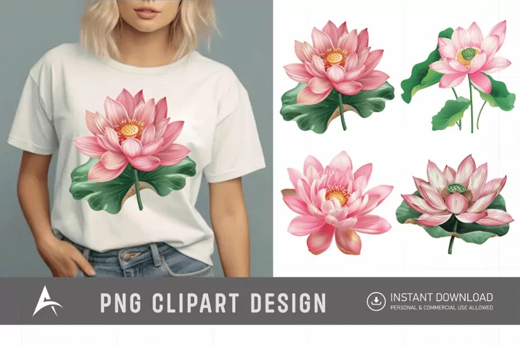 Watercolor Lotus Flowers Clipart
