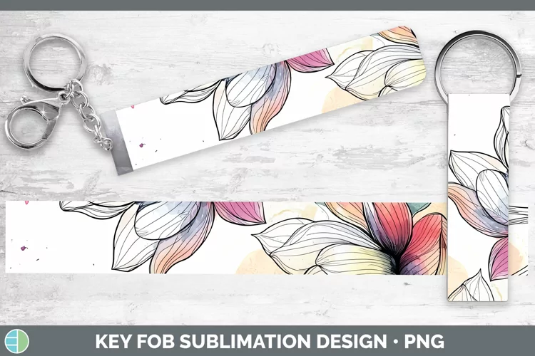 Watercolor Lotus Key Fob Sublimation Wristlet Designs