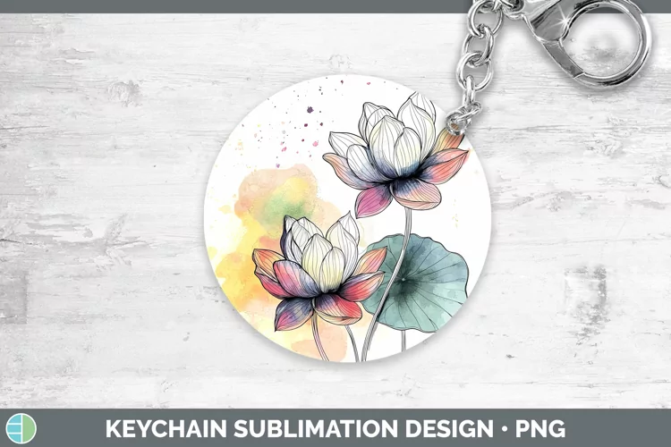 Watercolor Lotus Keychain Sublimation Keyring Designs