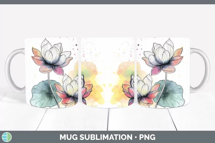 Watercolor Lotus Mug Wrap Sublimation Coffee Cup Designs