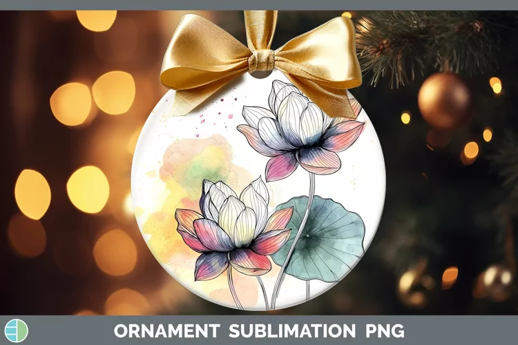 Watercolor Lotus Ornament Sublimation Bauble Designs