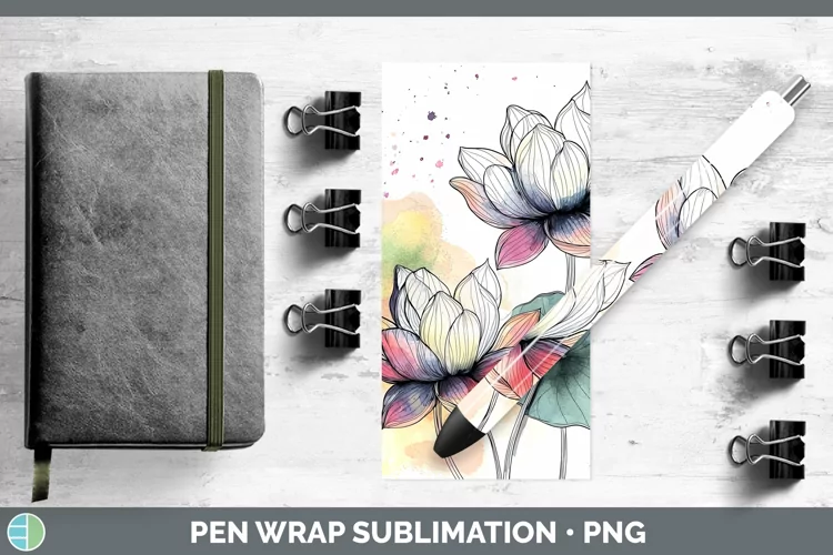 Watercolor Lotus Pen Wrap Sublimation Pen Designs