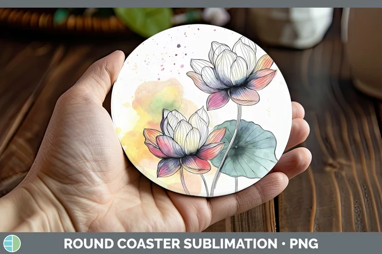 Watercolor Lotus Round Coaster Sublimation Coaster Designs