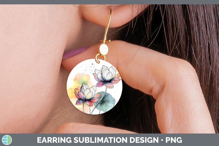 Watercolor Lotus Round Earrings Sublimation Earrings Designs