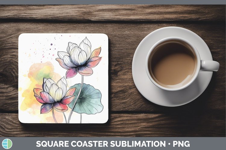 Watercolor Lotus Square Coaster Sublimation Coaster Designs