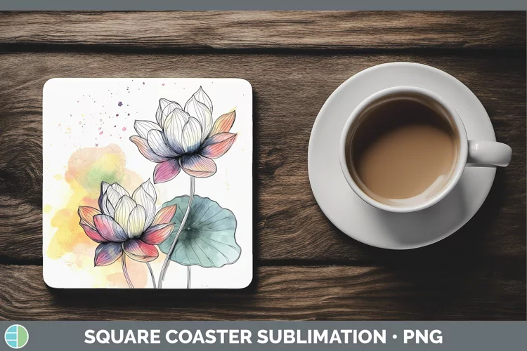 Watercolor Lotus Square Coaster Sublimation Coaster Designs