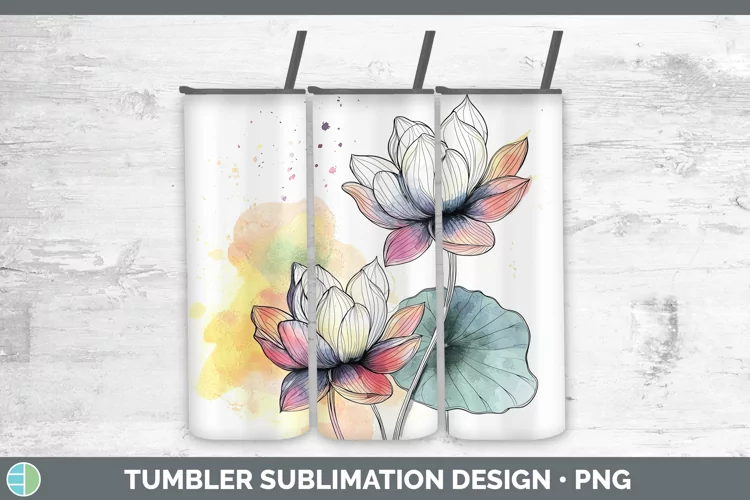 Watercolor Lotus Tumbler Sublimation 20 oz Skinny Tumbler De