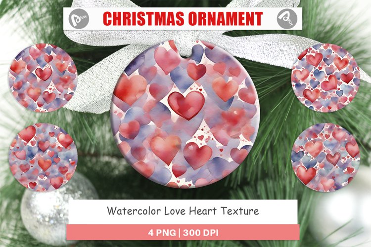 Christmas Ornaments Watercolor Texture Heart