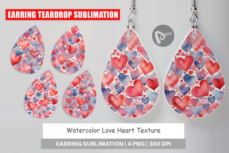 Earring Teardrop Watercolor Texture Heart