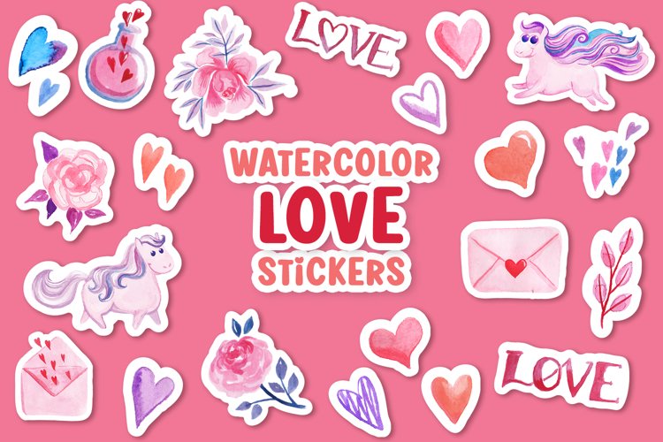 watercolor love stickers 30 png items