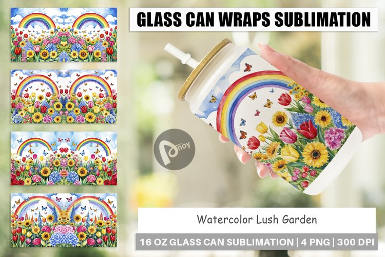 Glass Can Wraps Watercolor Lush Garden