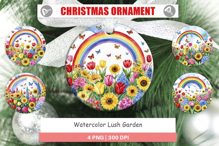 Christmas Ornaments Watercolor Lush Garden
