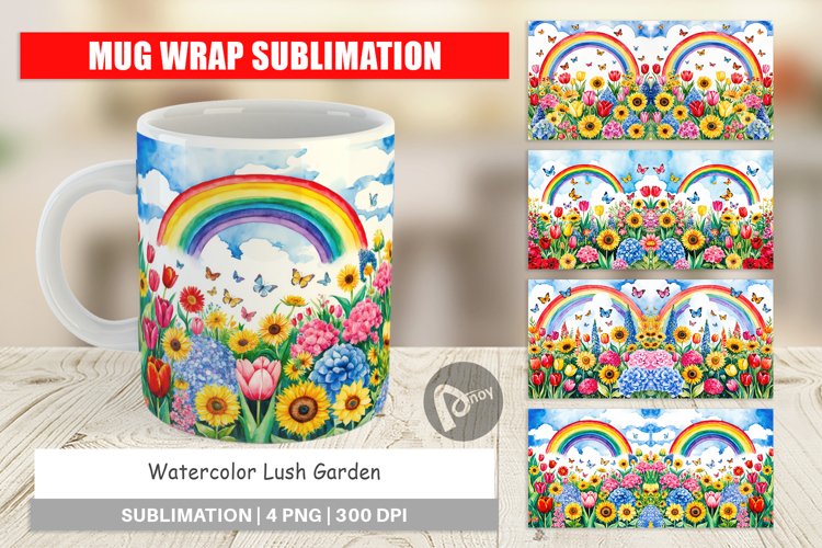 Mug Wrap Design Watercolor Lush Garden