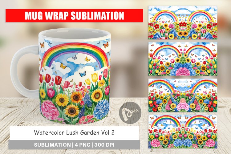 Mug Wrap Design Watercolor Lush Garden