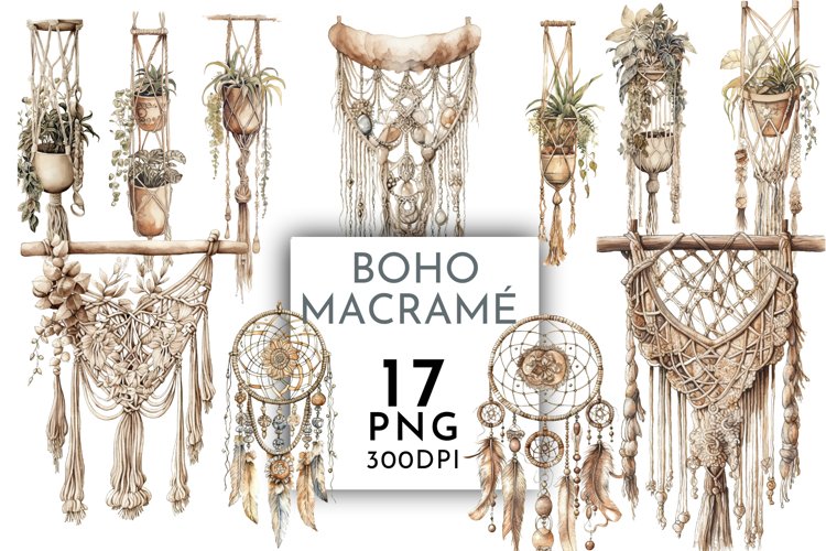 Watercolor Boh Macramé Clipart PNG 17