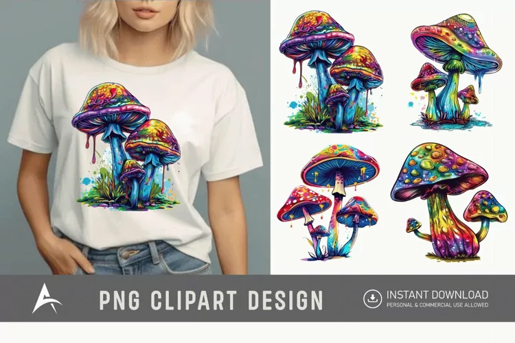 Watercolor Magic Mushroom Clipart