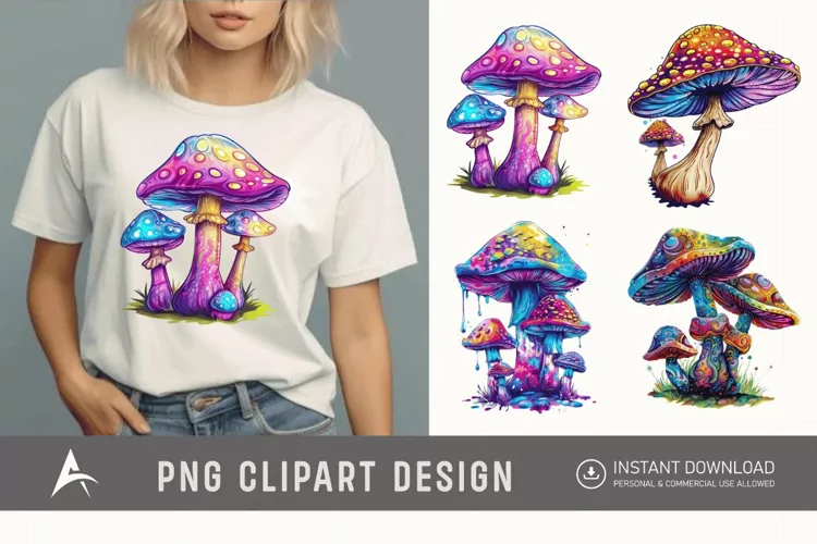 Watercolor Magic Mushroom Clipart