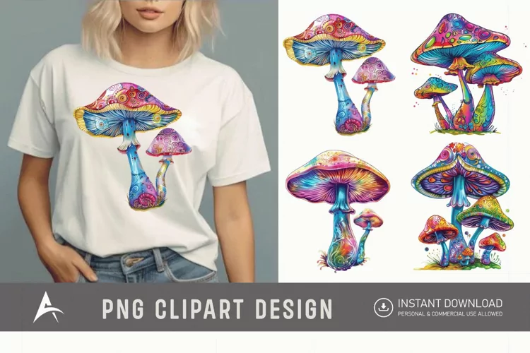 Watercolor Magic Mushroom Clipart