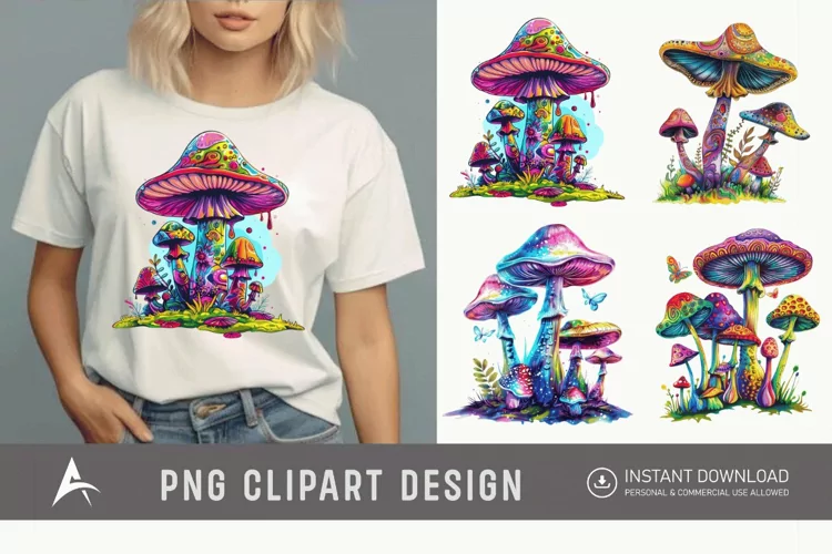 Watercolor Magic Mushroom Clipart