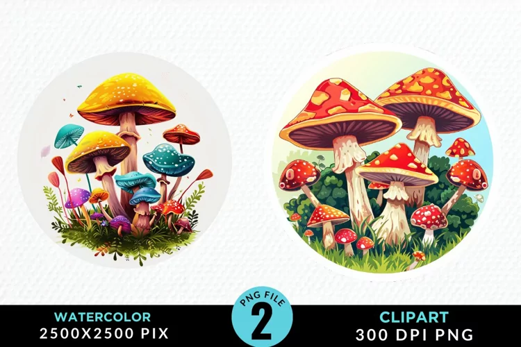 Watercolor Magic Mushrooms Graphics Clipart