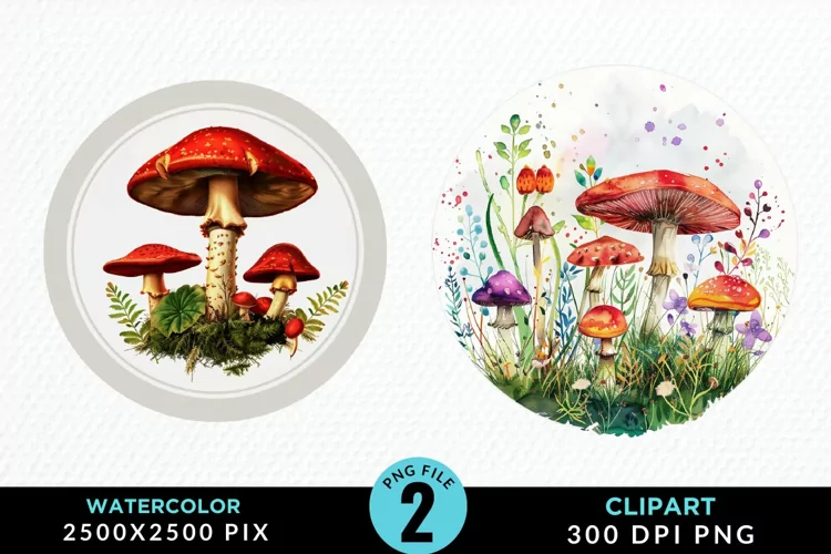 Watercolor Magic Mushrooms Graphics Clipart