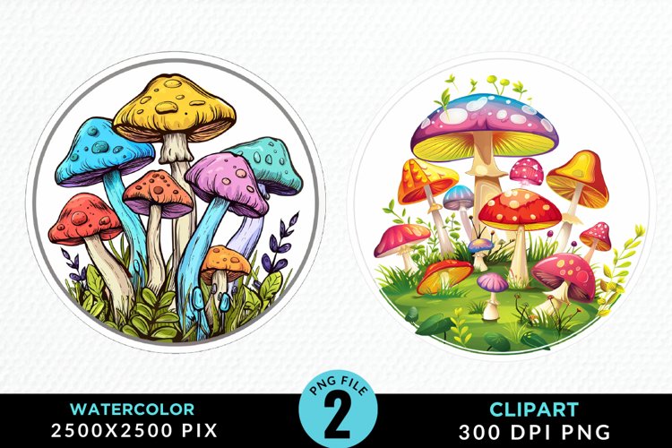 Watercolor Magic Mushrooms Graphics Clipart