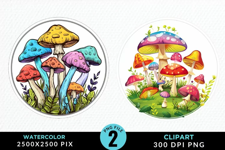 Watercolor Magic Mushrooms Graphics Clipart