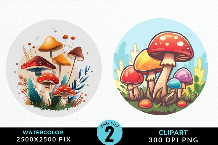 Watercolor Magic Mushrooms Graphics Clipart